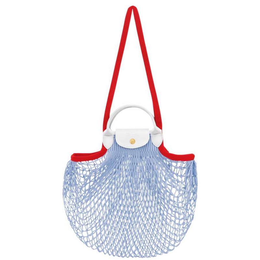 New Longchamp Le Pliage Filet L Mesh Bag Sky Blue Canvas