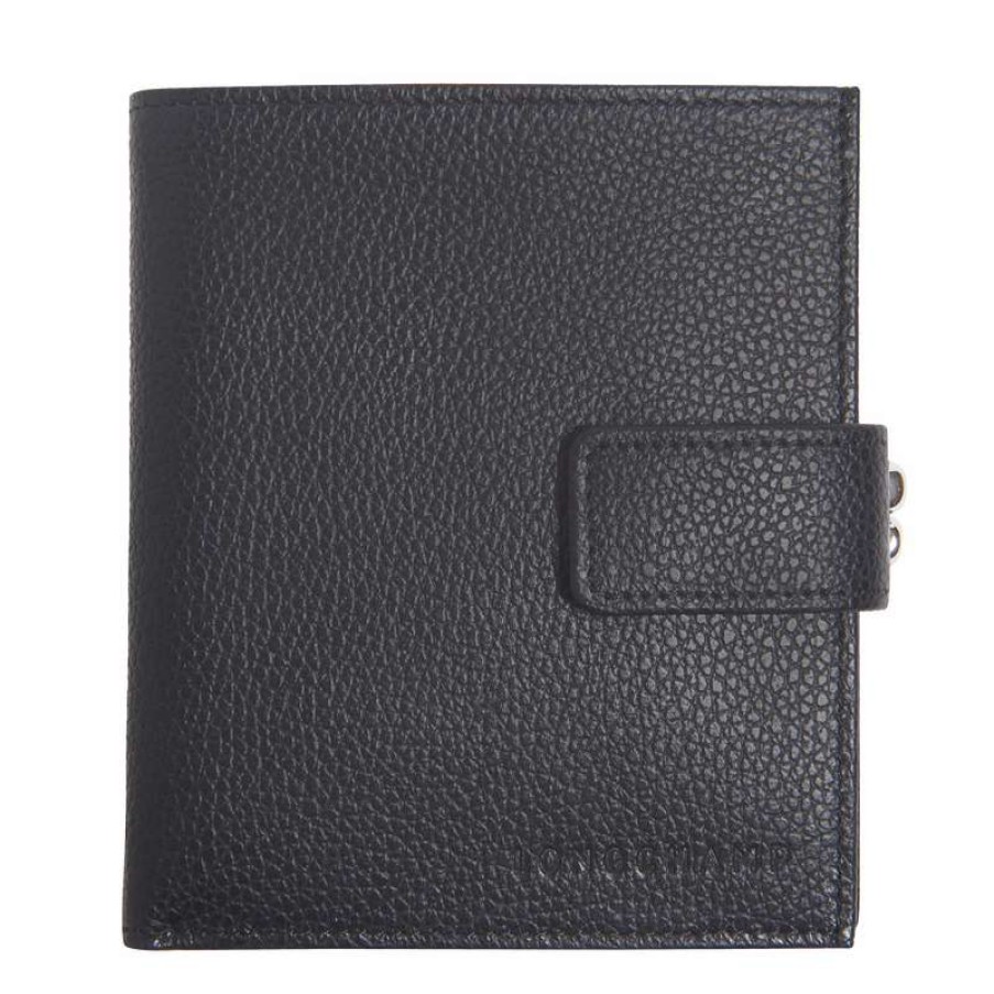 Best Longchamp Le Foulonne Compact Wallet Black Leather