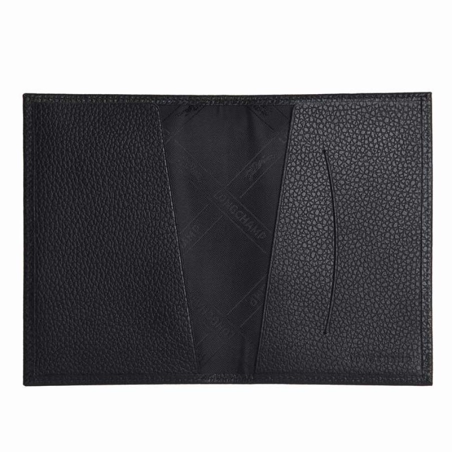 Best Longchamp Le Foulonne Passport Cover Black Leather