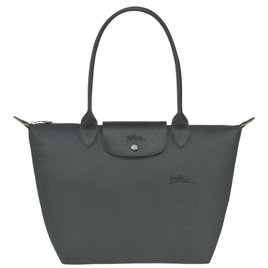 New Longchamp Le Pliage Green M Tote Bag Graphite Recycled Canvas