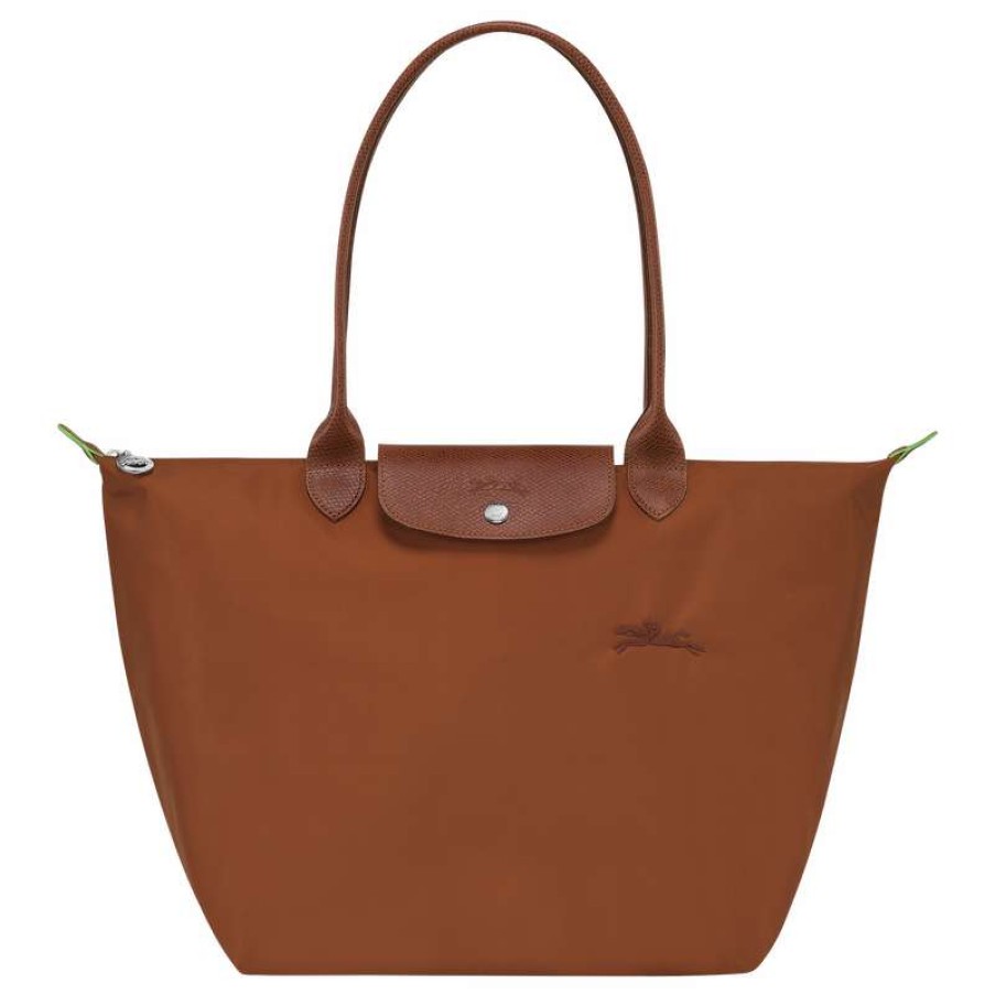 Wholesale Longchamp Le Pliage Green L Tote Bag Cognac Recycled Canvas