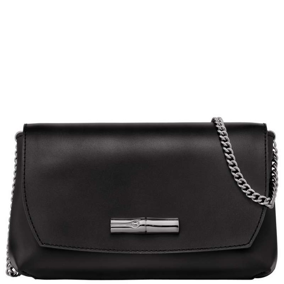 Hot Longchamp Roseau Clutch Black Leather