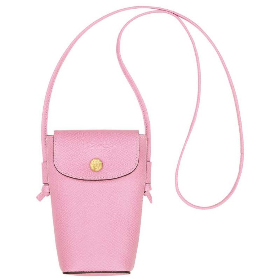 Best Longchamp Epure Phone Case With Leather Lace Pink Leather