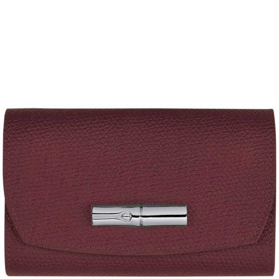 Clearance Longchamp Roseau Wallet Plum Leather