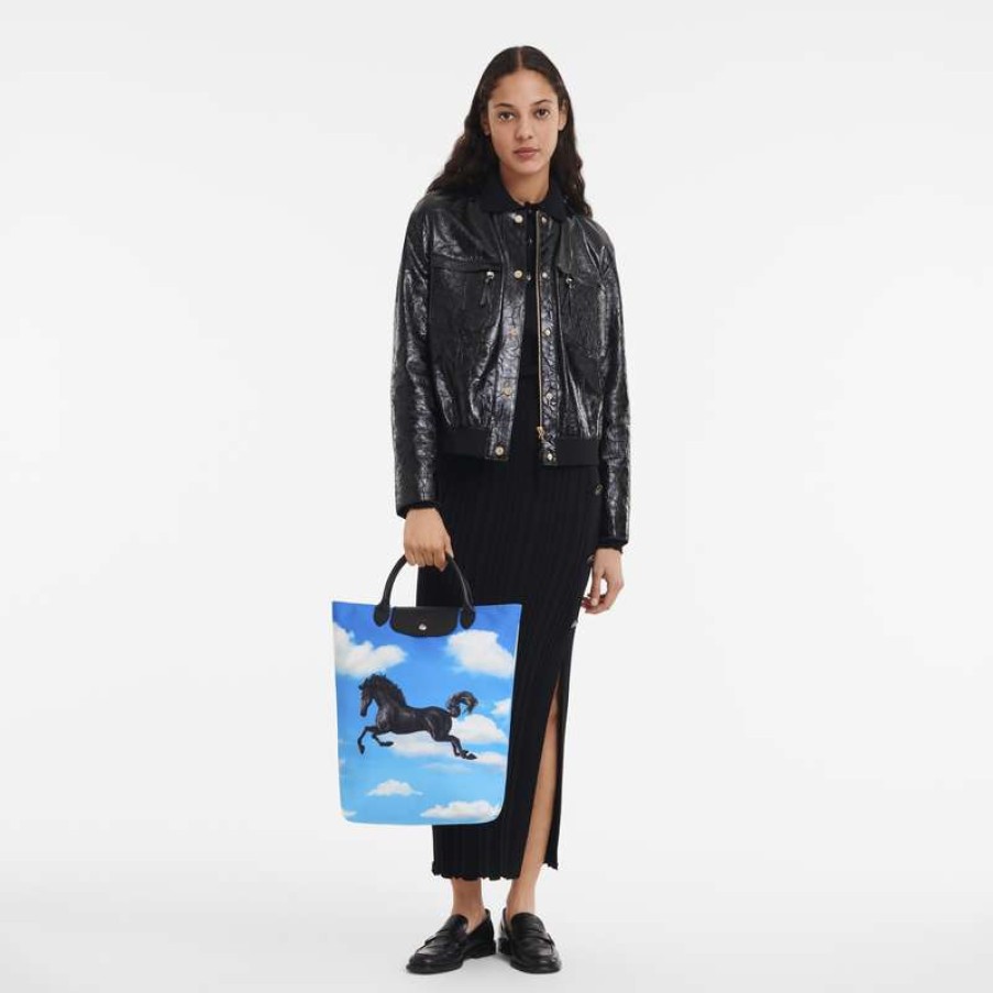 Hot Longchamp X Toiletpaper M Tote Bag Cloud Blue Canvas