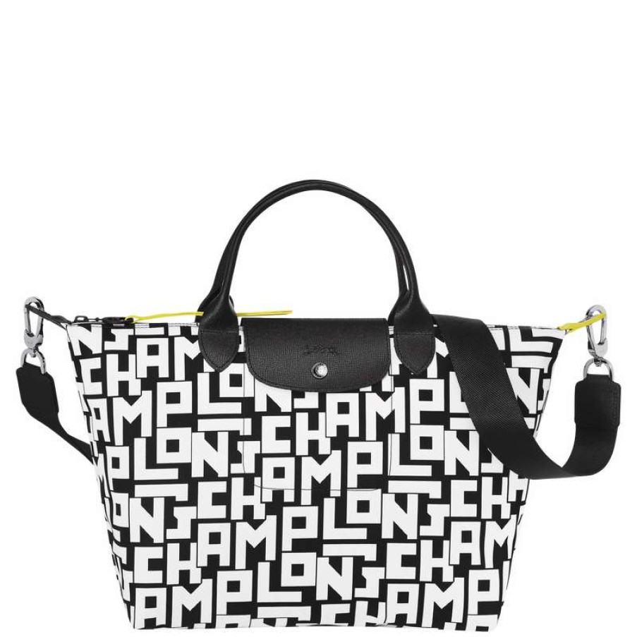 Online Longchamp Le Pliage Lgp L Handbag Black/White Canvas