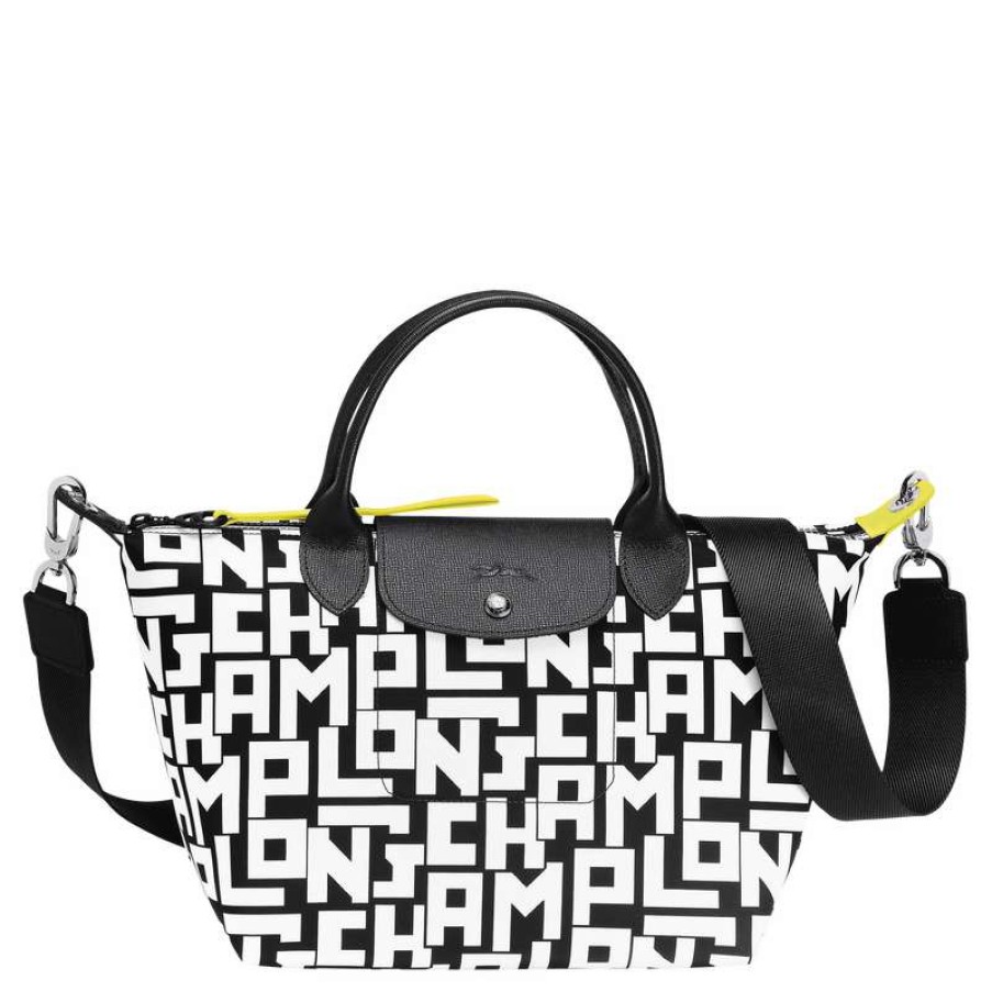 Clearance Longchamp Le Pliage Lgp S Handbag Black/White Canvas