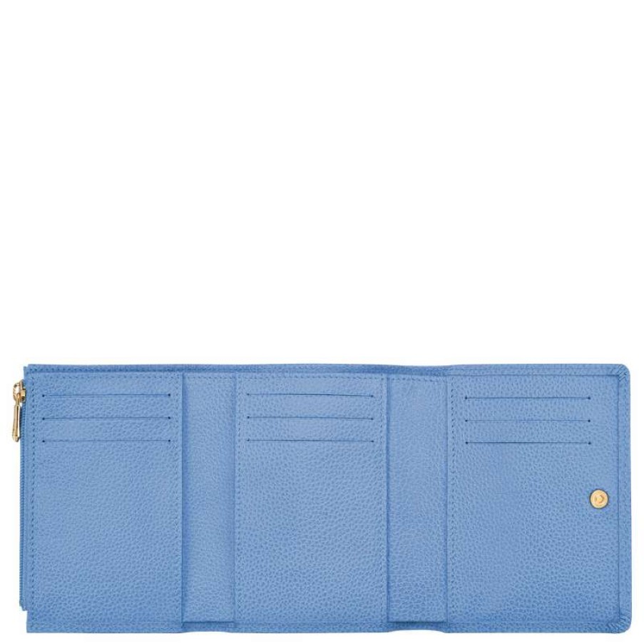 Best Longchamp Le Foulonne Wallet Cloud Blue Leather