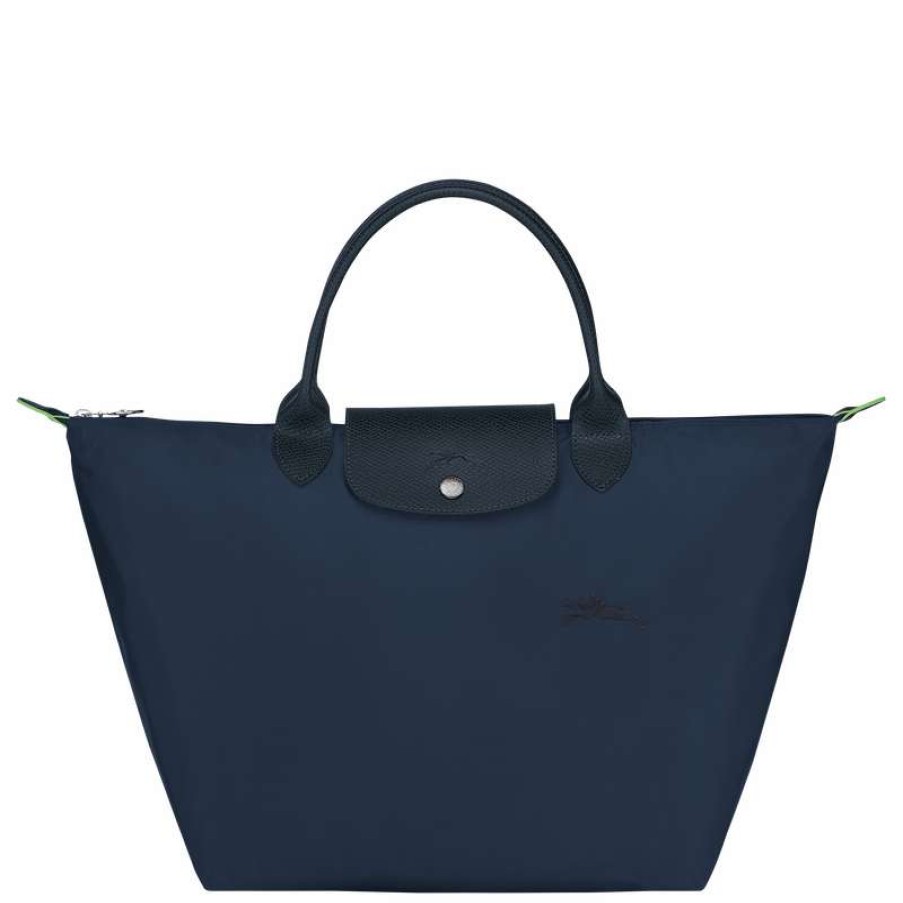 Best Longchamp Le Pliage Green M Handbag Navy Recycled Canvas