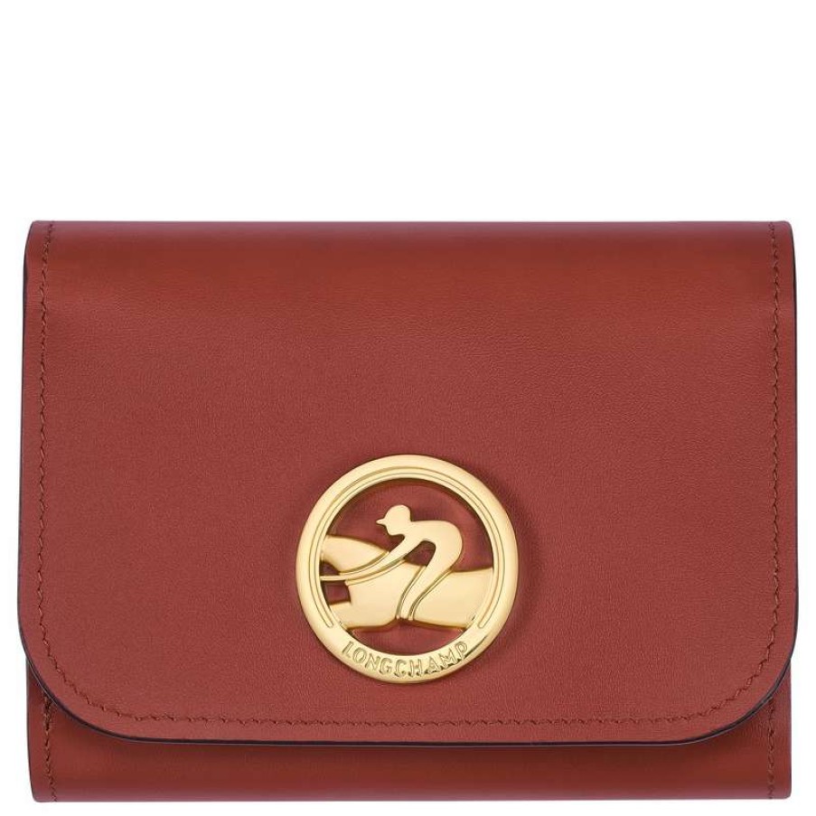 Online Longchamp Box-Trot Wallet Mahogany Leather