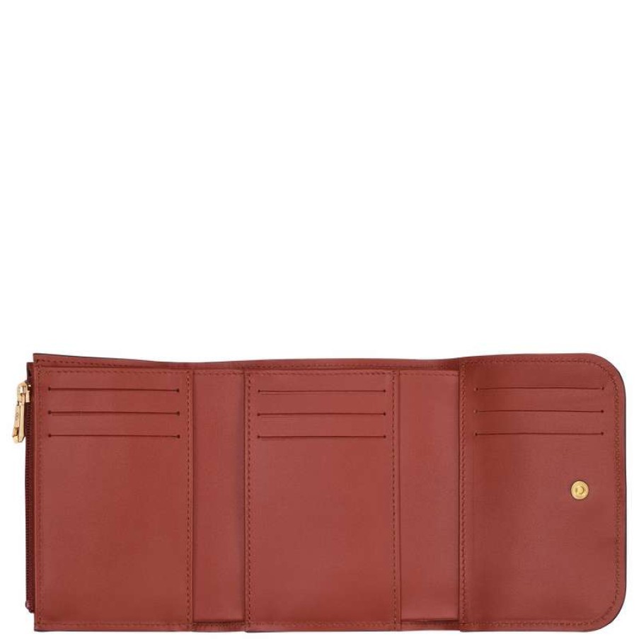 Online Longchamp Box-Trot Wallet Mahogany Leather