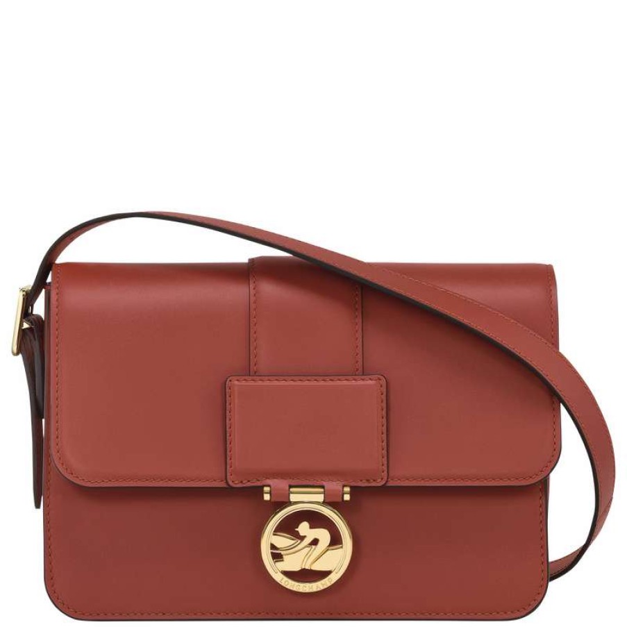 New Longchamp Box-Trot M Crossbody Bag Mahogany Leather