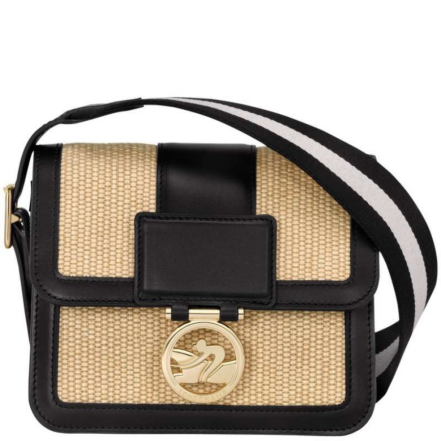 Wholesale Longchamp Box-Trot S Crossbody Bag Straw/Black Canvas