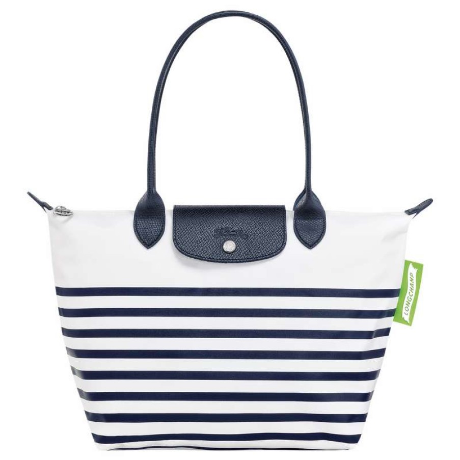 Hot Longchamp Le Pliage Collection M Tote Bag Navy/White Canvas