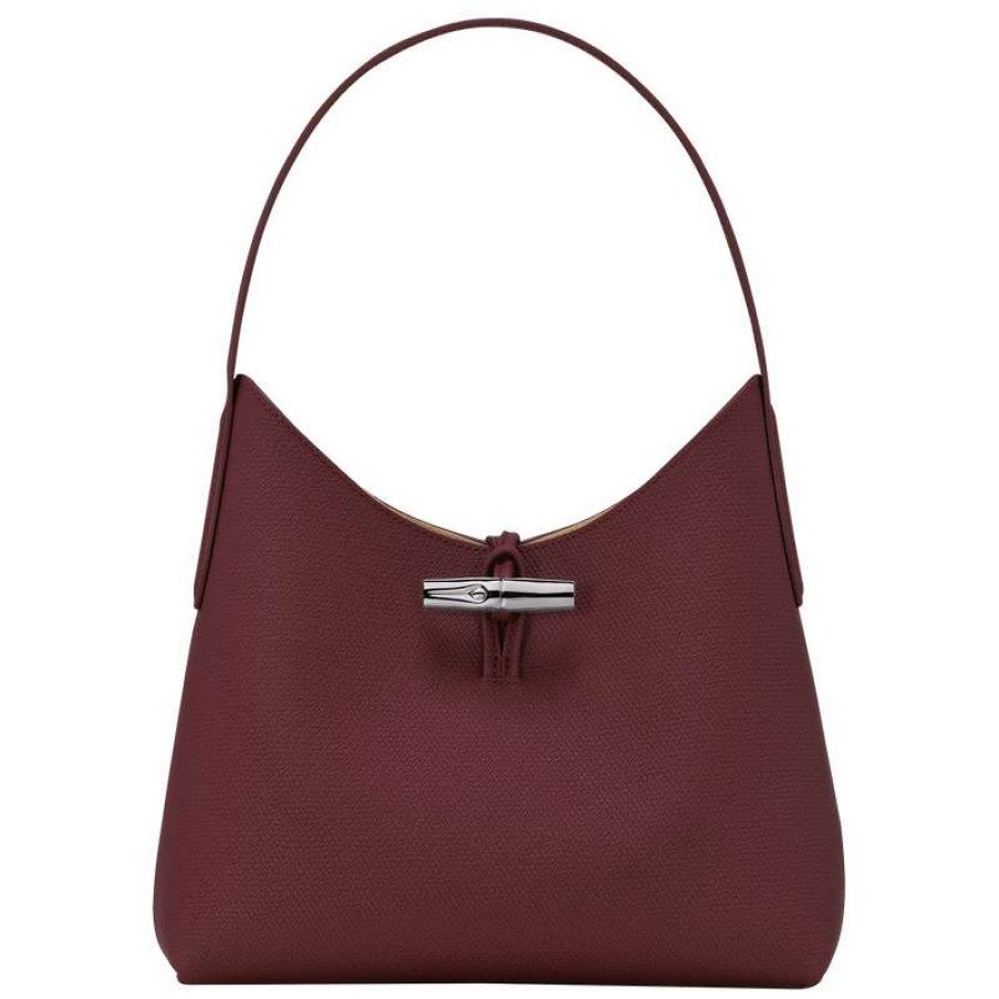 Best Longchamp Roseau M Hobo Bag Plum Leather