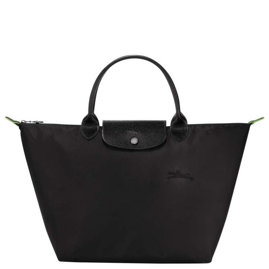 Online Longchamp Le Pliage Green M Handbag Black Recycled Canvas