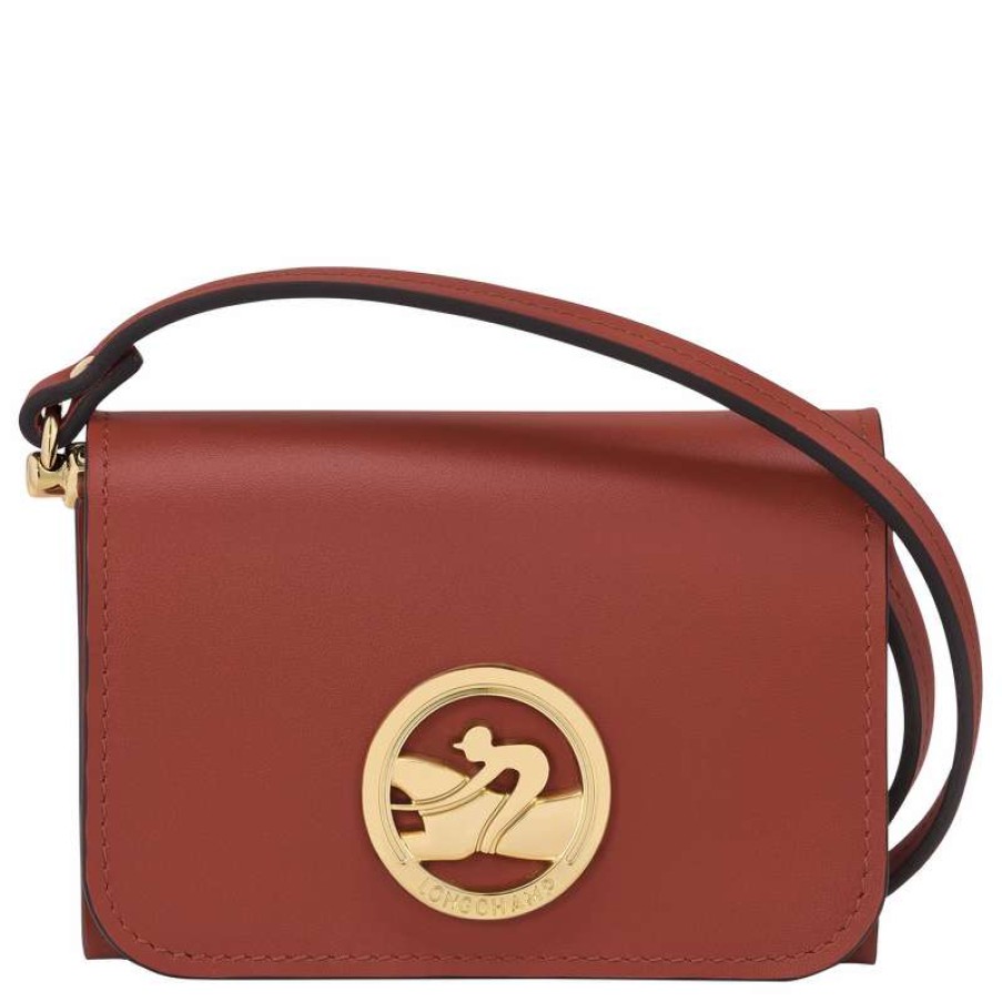 Best Longchamp Box-Trot Coin Purse With Shoulder Strap Mahogany Leather