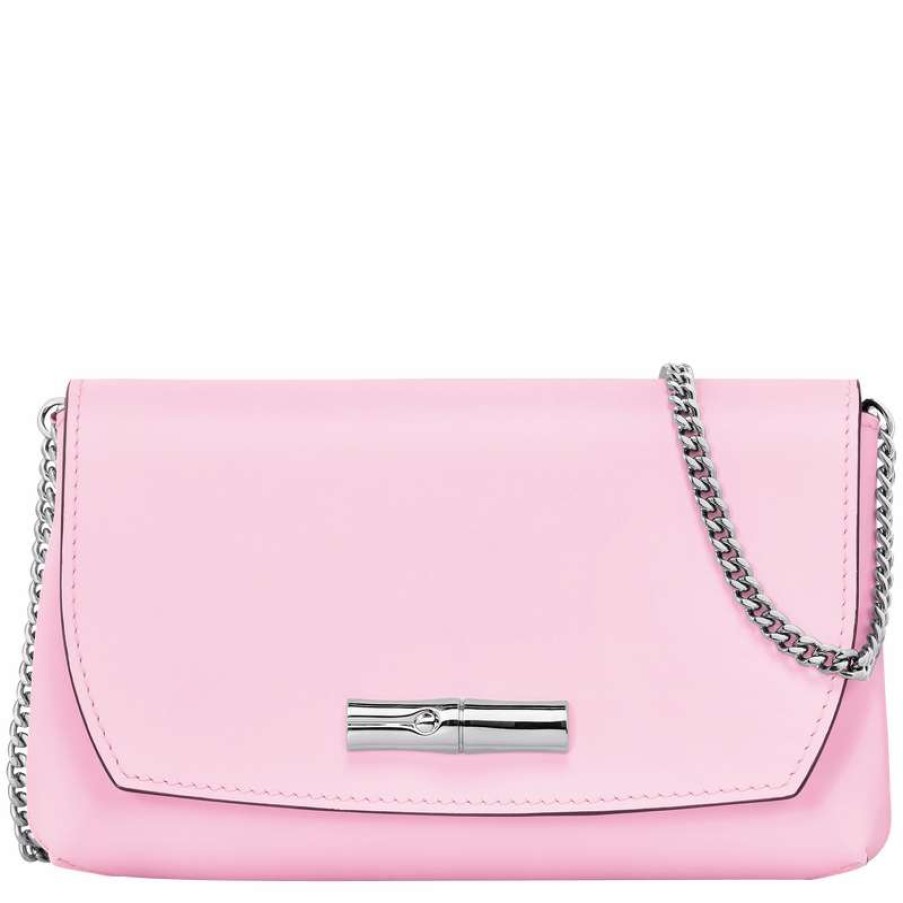 Online Longchamp Roseau Clutch Pink Leather