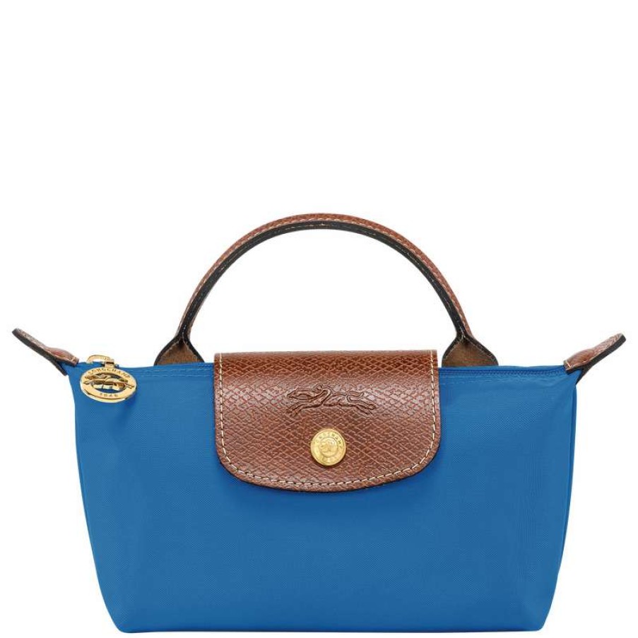 Online Longchamp Le Pliage Original Pouch With Handle Cobalt Recycled Canvas