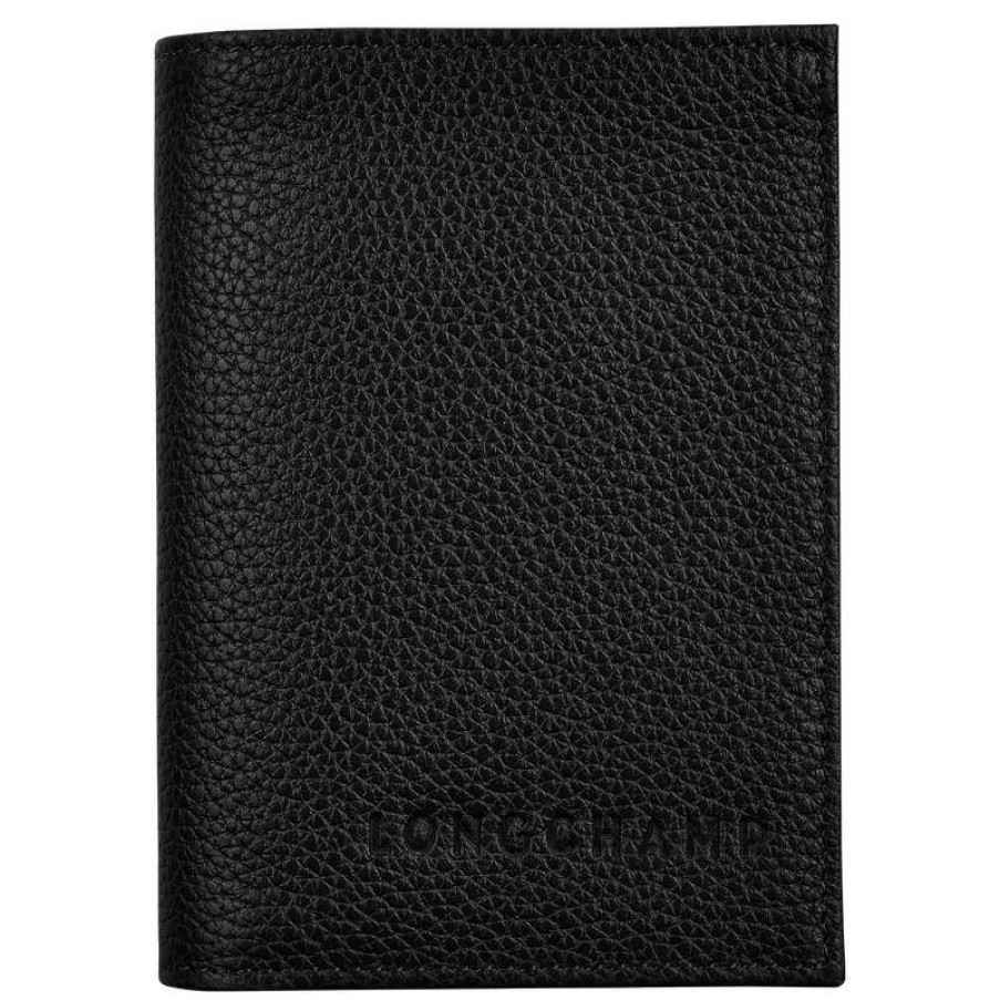 Clearance Longchamp Le Foulonne Card Holder Black Leather