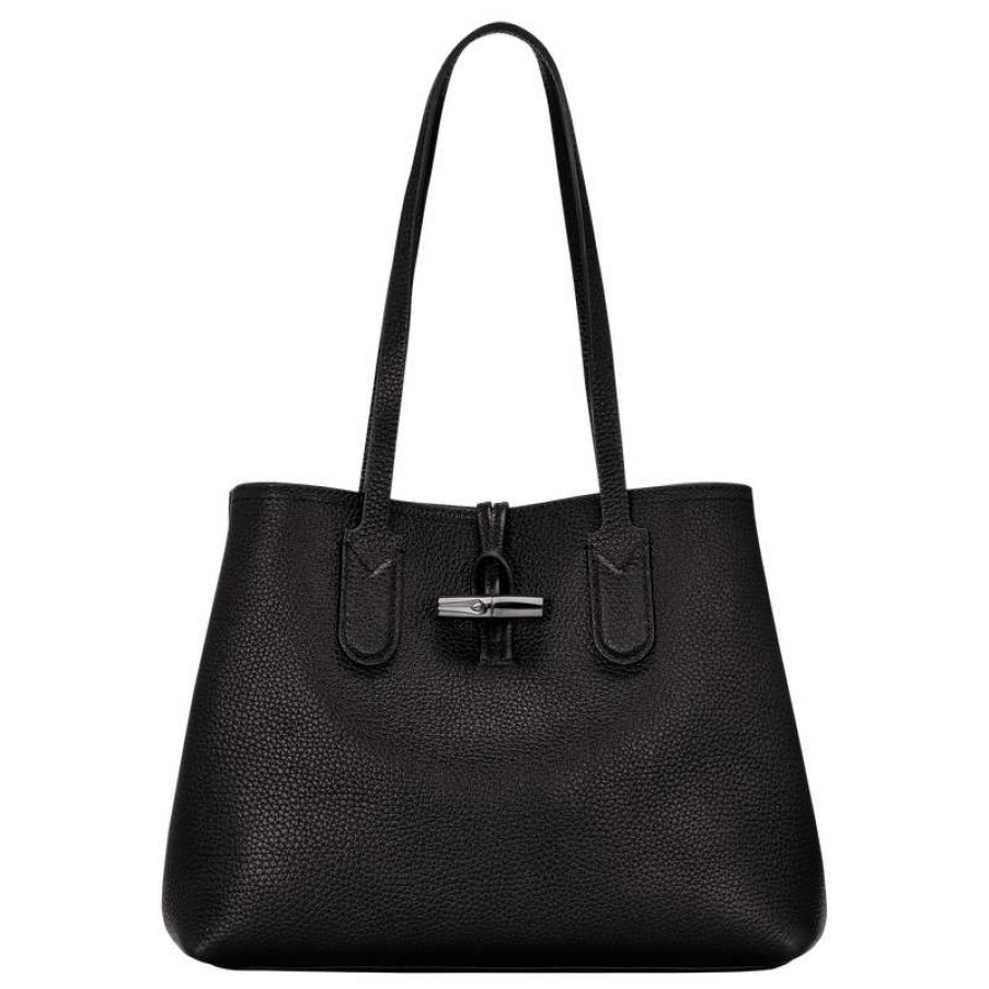 Online Longchamp Roseau Essential M Tote Bag Black Leather