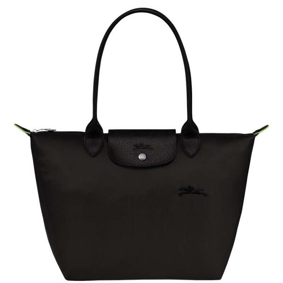 Online Longchamp Le Pliage Green M Tote Bag Black Recycled Canvas