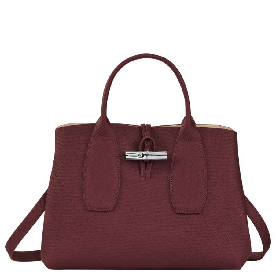 Best Longchamp Roseau M Handbag Plum Leather