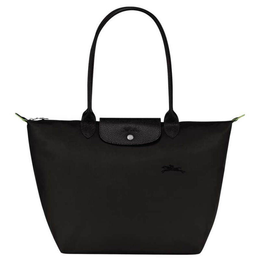 Hot Longchamp Le Pliage Green L Tote Bag Black Recycled Canvas