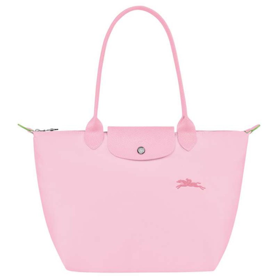 New Longchamp Le Pliage Green M Tote Bag Pink Recycled Canvas