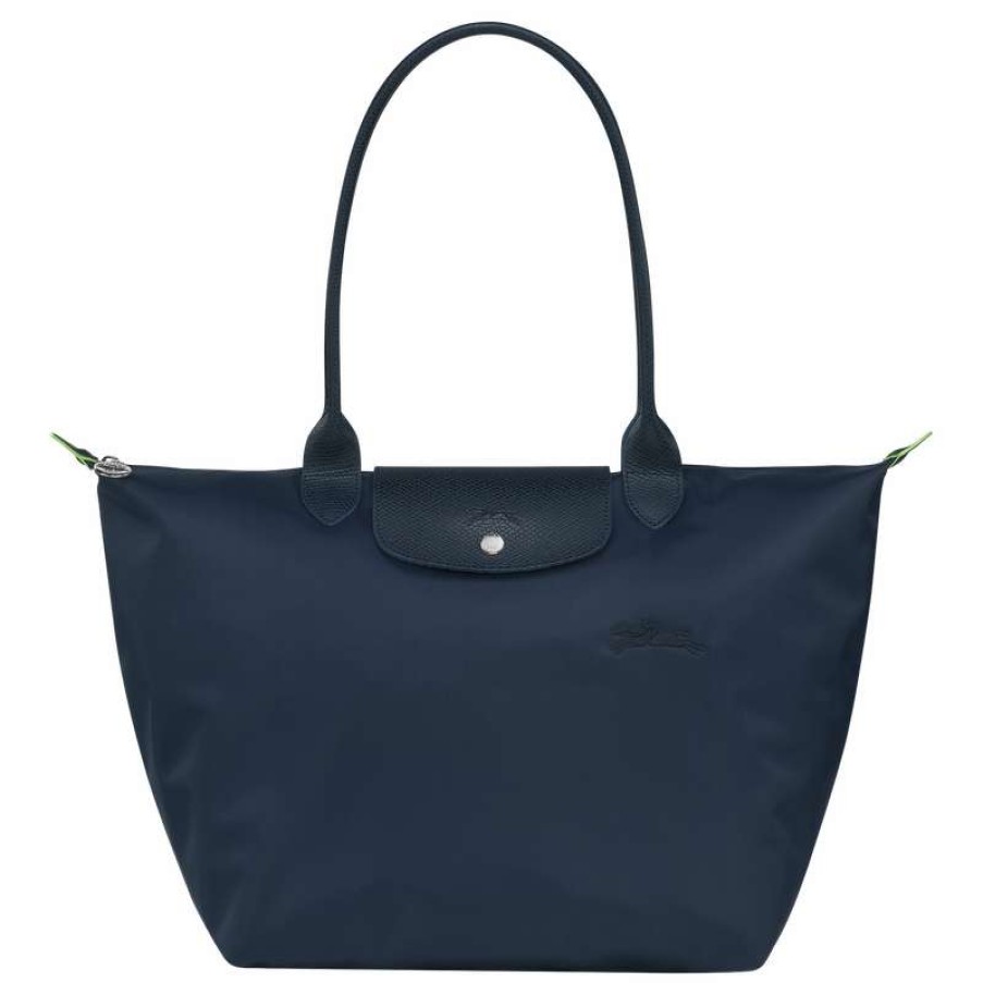 Online Longchamp Le Pliage Green L Tote Bag Navy Recycled Canvas