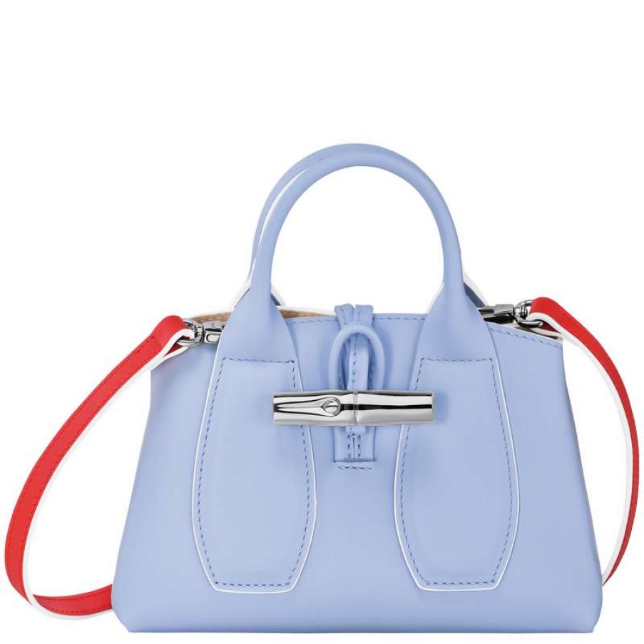 New Longchamp Roseau Xs Handbag Sky Blue/Red Leather