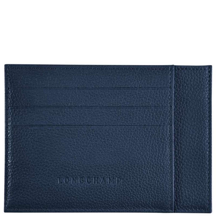 Clearance Longchamp Le Foulonne Card Holder Navy Leather