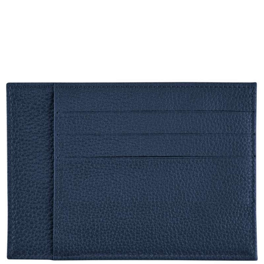 Clearance Longchamp Le Foulonne Card Holder Navy Leather