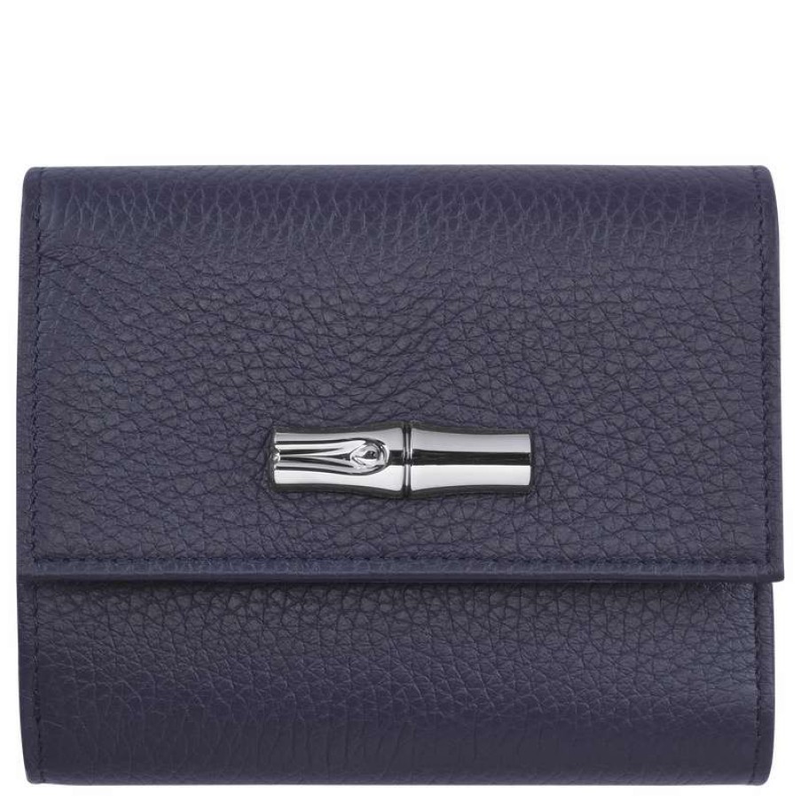 Hot Longchamp Roseau Essential Compact Wallet Navy Leather