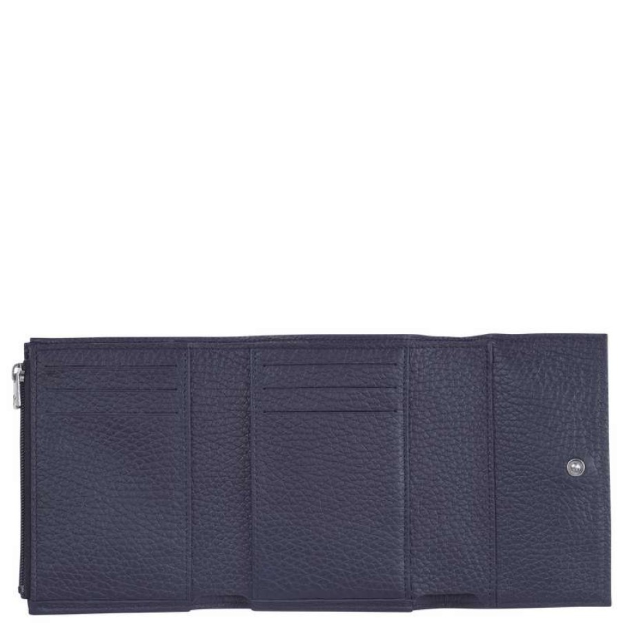 Hot Longchamp Roseau Essential Compact Wallet Navy Leather