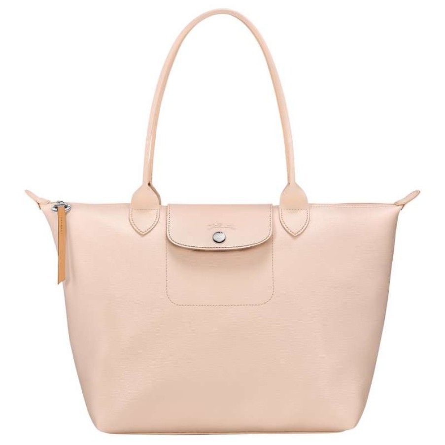 New Longchamp Le Pliage City M Tote Bag Nude Canvas