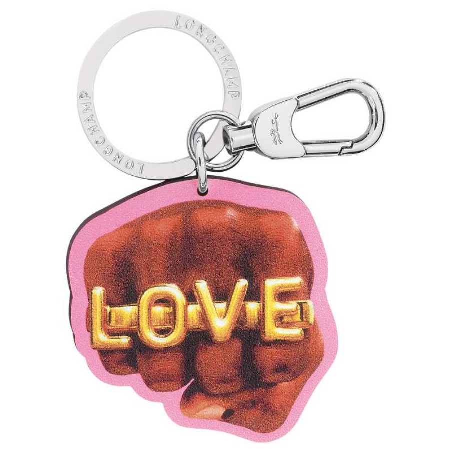 Clearance Longchamp X Toiletpaper Key Rings Pink Leather