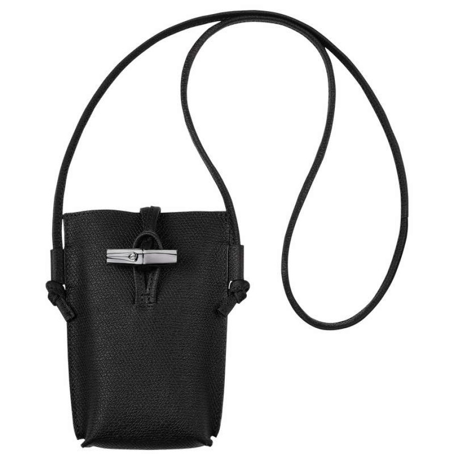 Online Longchamp Roseau Phone Case With Lace Black Leather