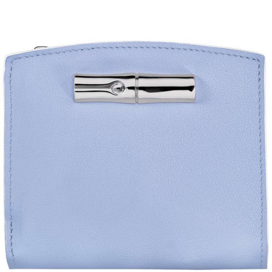 Hot Longchamp Roseau Wallet Sky Blue/Red Leather