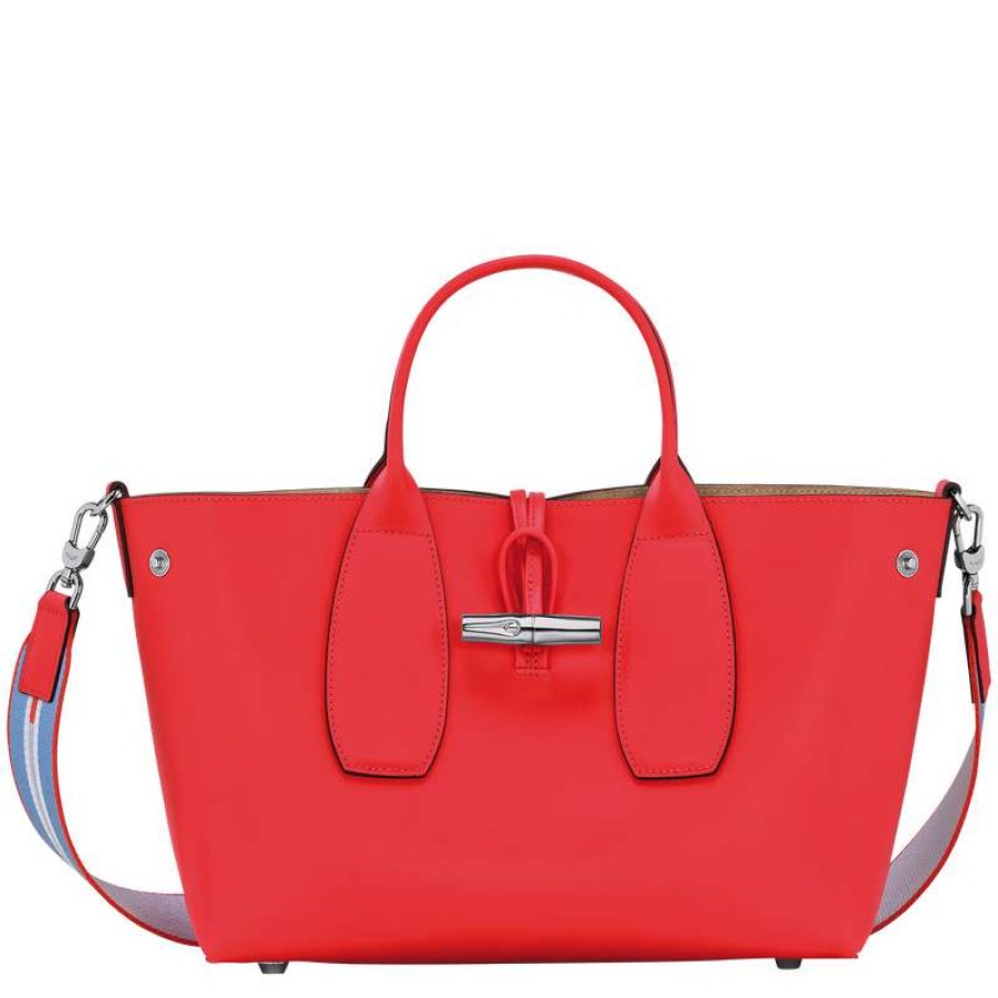 New Longchamp Roseau M Handbag Red Leather