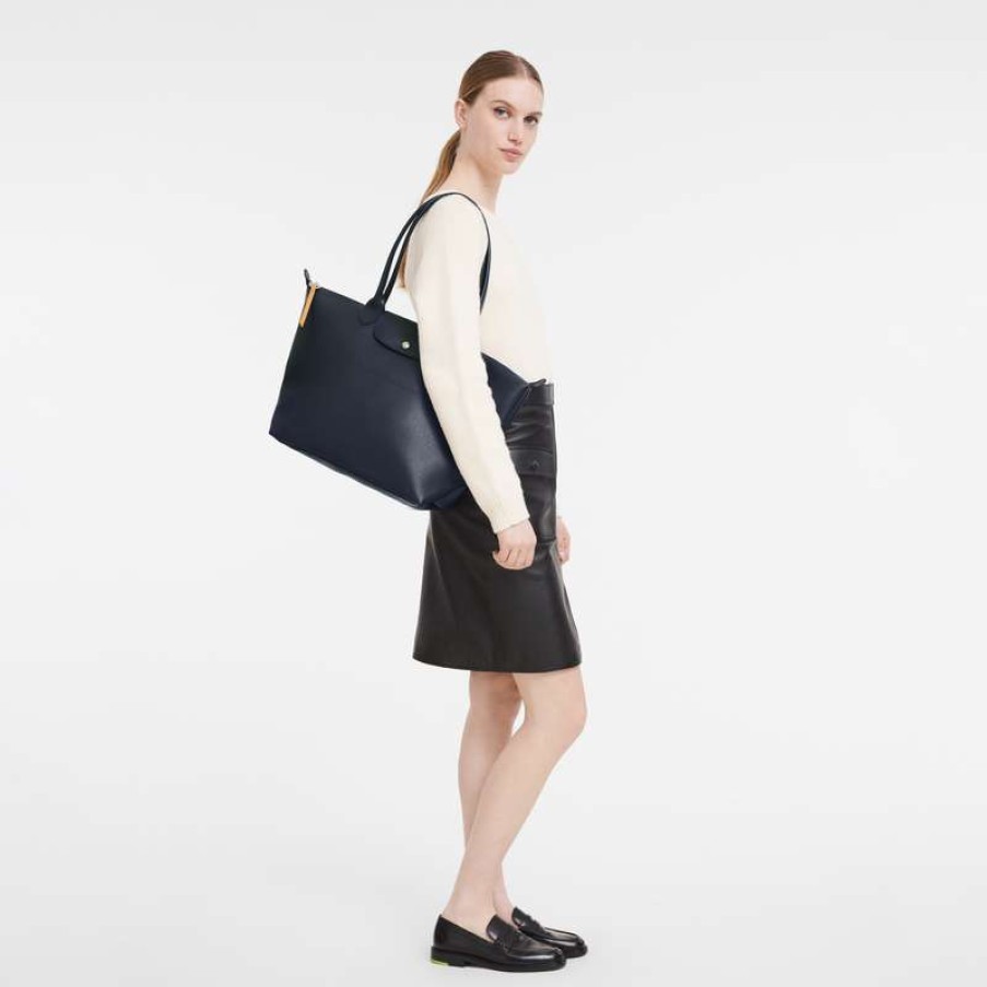 Best Longchamp Le Pliage City L Tote Bag Navy Canvas