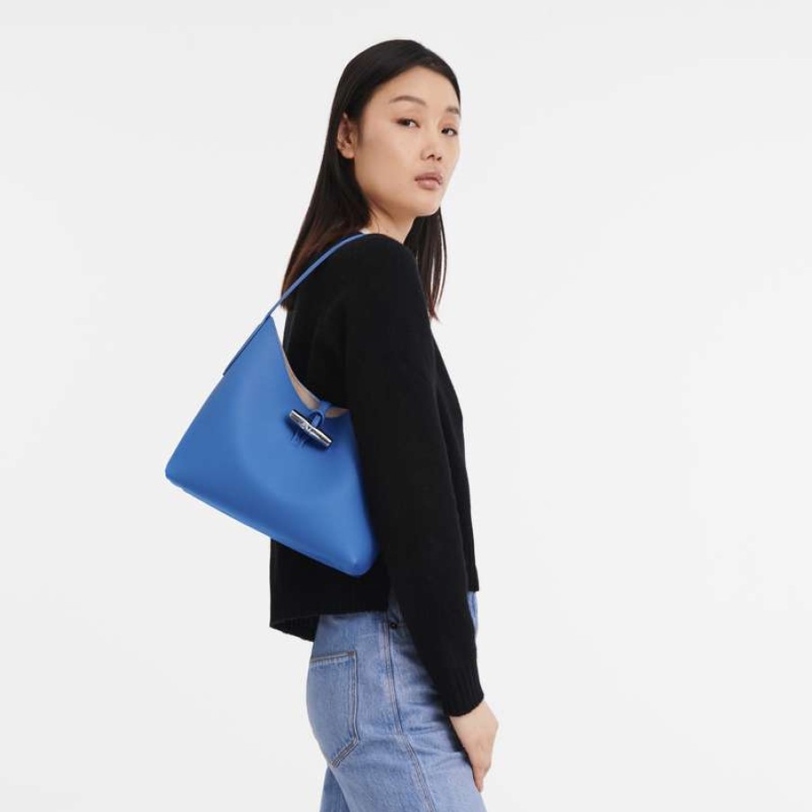 Clearance Longchamp Roseau M Hobo Bag Cobalt Leather