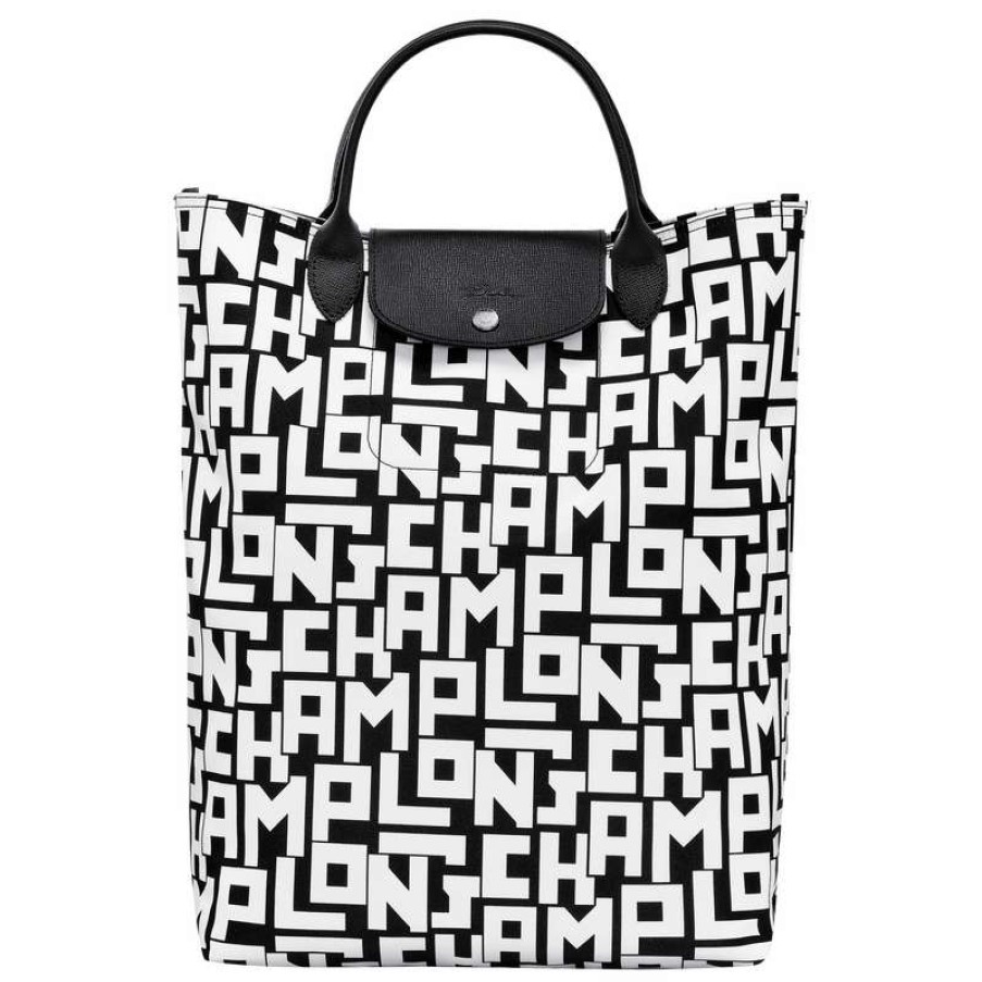 New Longchamp Le Pliage Lgp M Tote Bag Black/White Canvas