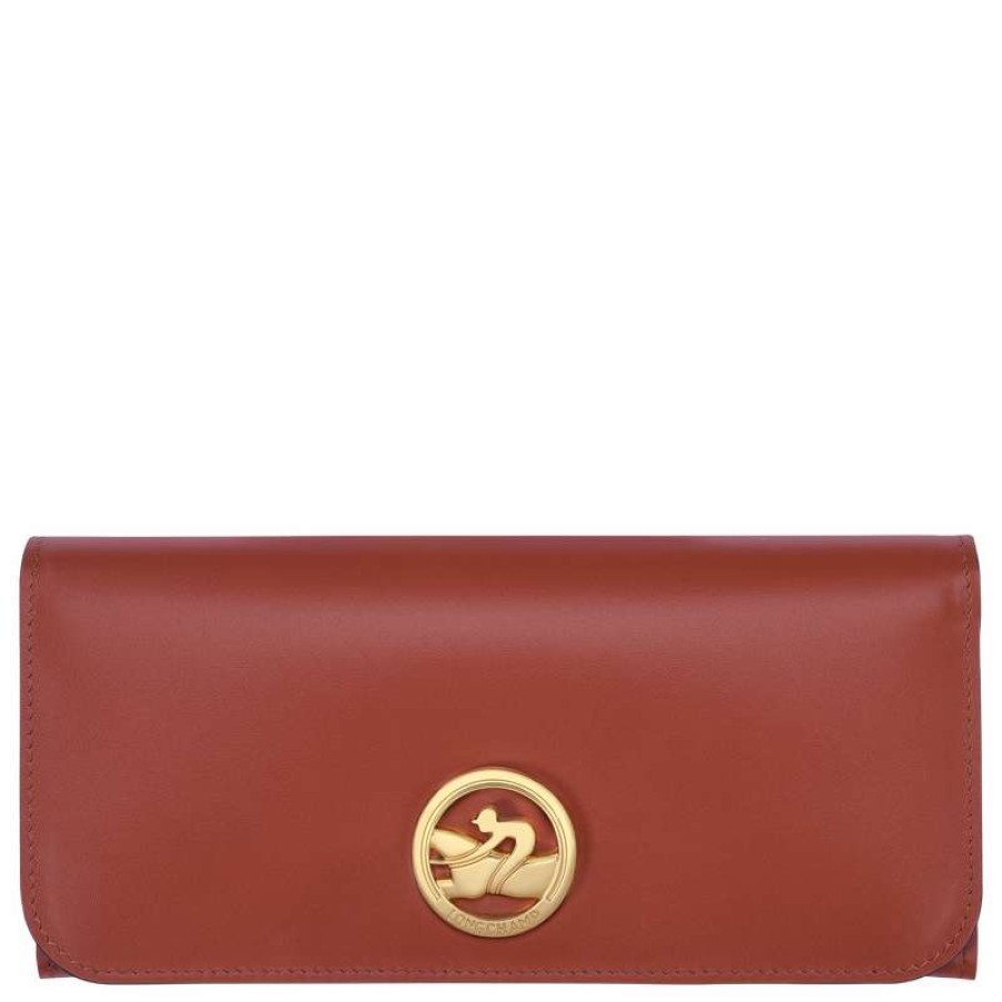 Best Longchamp Box-Trot Continental Wallet Mahogany Leather