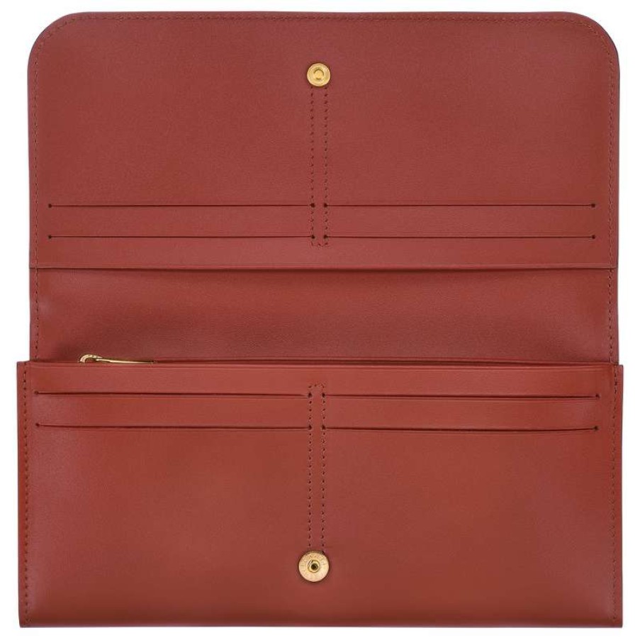 Best Longchamp Box-Trot Continental Wallet Mahogany Leather