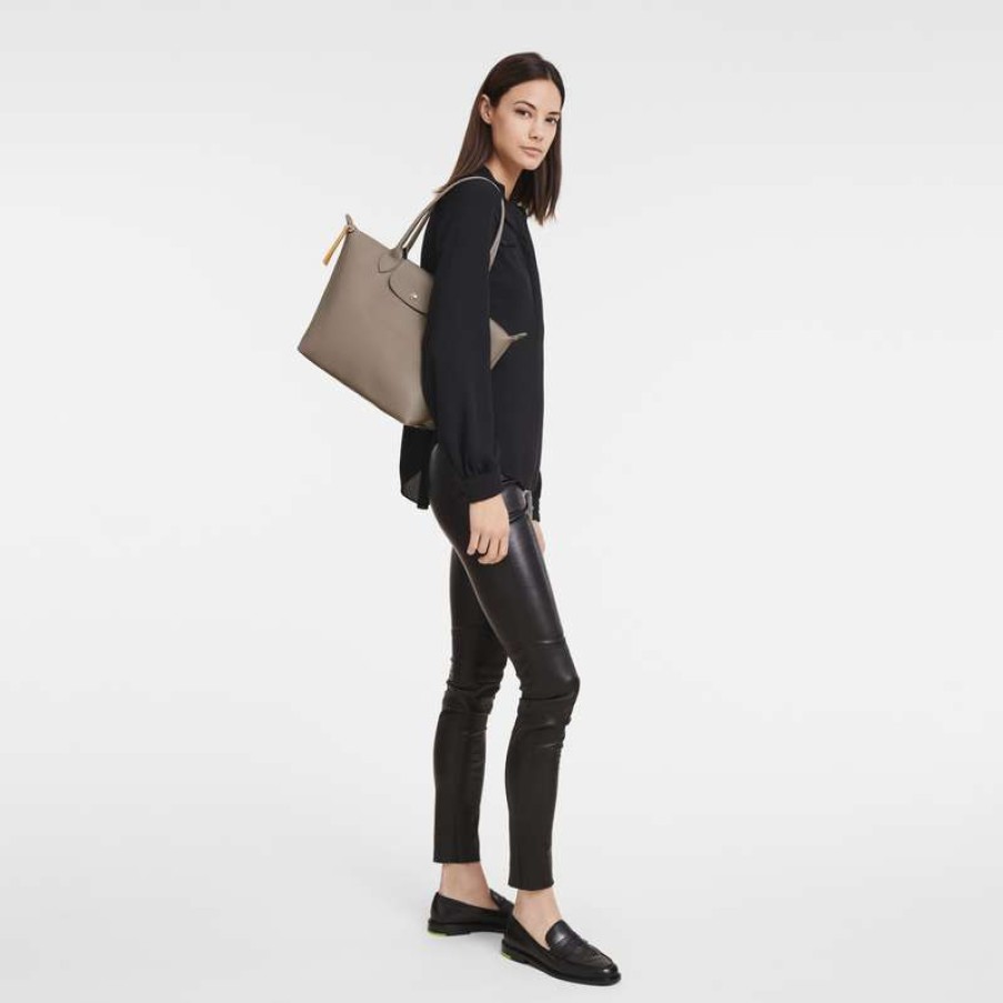 New Longchamp Le Pliage City M Tote Bag Taupe Canvas