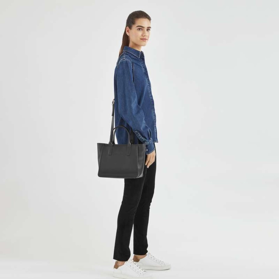 Online Longchamp Le Foulonne M Tote Bag Black Leather