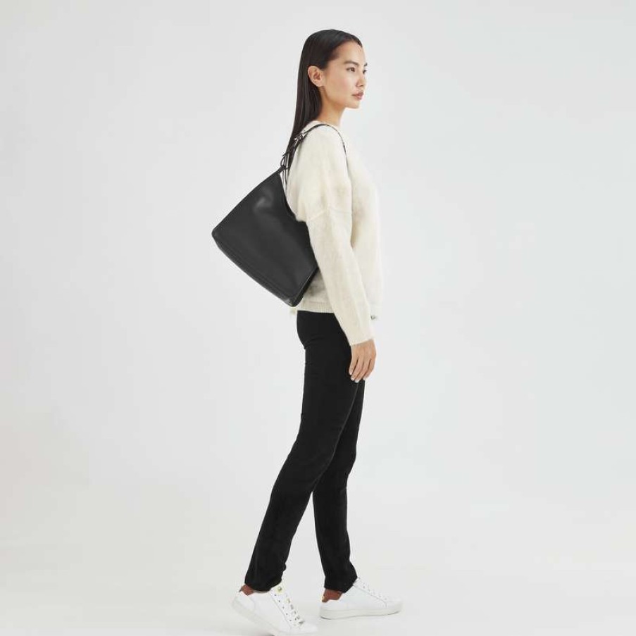 Online Longchamp Le Foulonne M Hobo Bag Black Leather