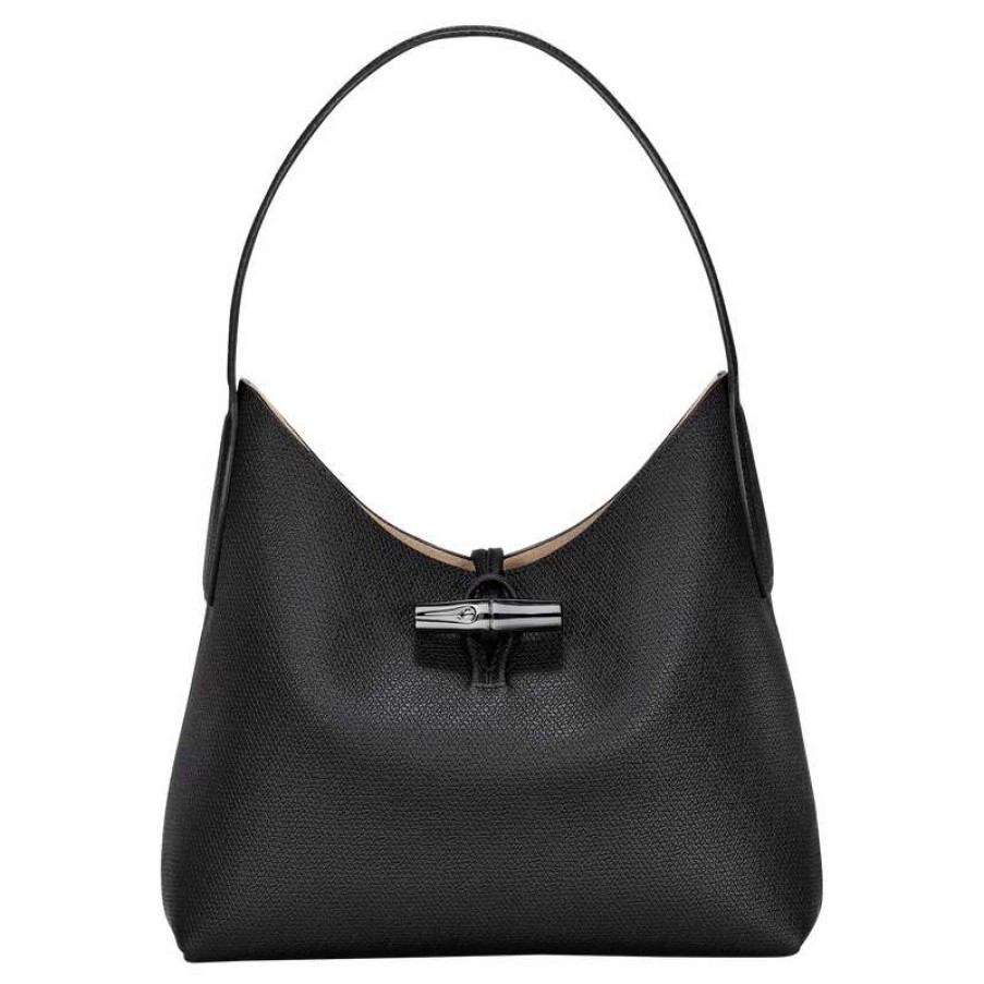 Clearance Longchamp Roseau M Hobo Bag Black Leather