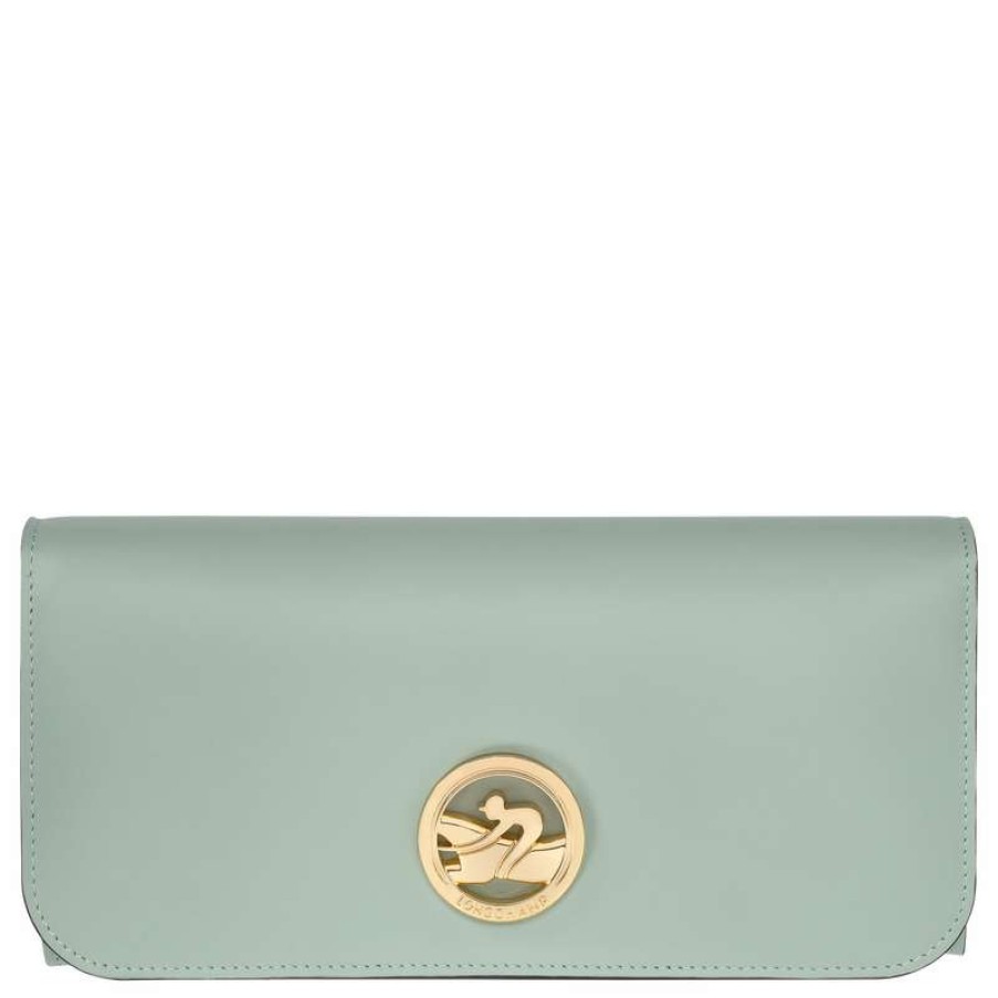 Best Longchamp Box-Trot Continental Wallet Green-Gray Leather